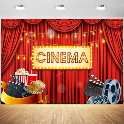 15x10ft Camera Action Backdrop Movie Night Red Tents Cinema Photography Background Movie Theme Party Banner Decorations Supplies Photo Booth Props