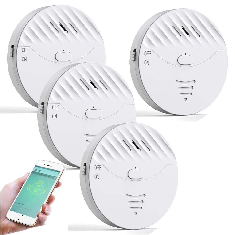 EverNary WiFi Window Alarm System, 4 Pack Glass Break Detection with Phone APP, 120dB Smart Alarms with Adjustable Vibration Sensor for Car,Home Security (4)