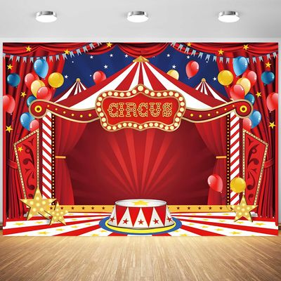 10x6.5ft Circus Backdrop Red Tent Night Stars Carnival Photography Background Kids Birthday Baby Shower Circus Theme Party Cake Table Banner Decorations Supplies Photo Booth Props