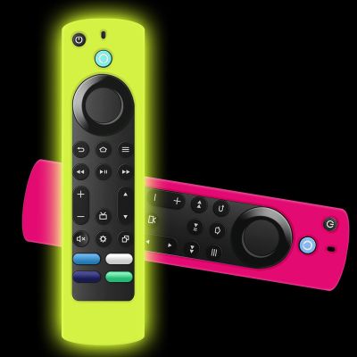 2 Pack Remote Covers Replacement Compatible with Toshiba and Insignia Fire TV Remote, Silicone Sleeve Case Glow in Dark for CTRC1US21 NS-RCFNA-21 Remote Cover (Glow Yellow& Rose Red)
