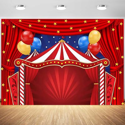 15x10ft Circus Backdrop Red Curtain Tent Stars Photography Background Carnival Theme Kids Birthday Baby Shower Party Banner Decorations Cake Table Supplies Photo Booth Props