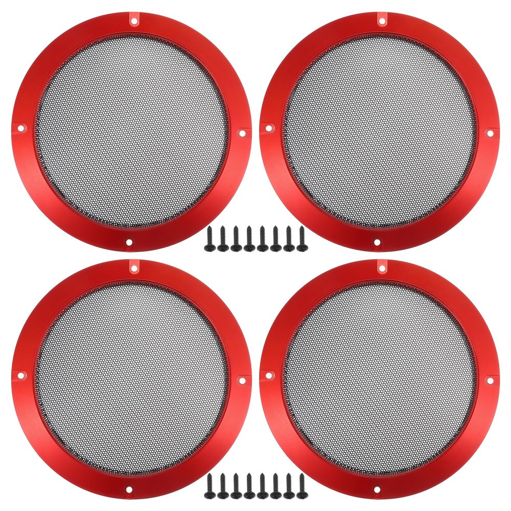 ACROPIX Universal 6.5" Car Speaker Grills Cover Mesh Round 6.5 Inch Audio Speaker Subwoofer Guard Protector Case with Mounting Screws Iron Red - Pack of 4