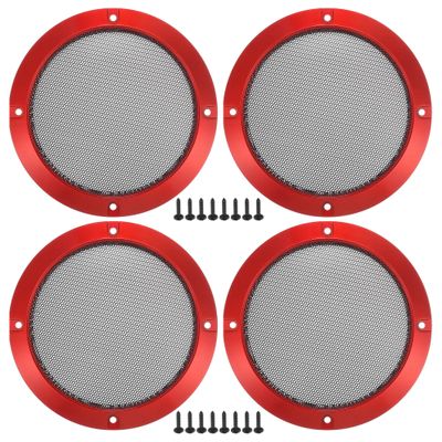 ACROPIX Universal 5" Car Speaker Grills Cover Mesh Round 5 Inch Audio Speaker Subwoofer Guard Protector Case with Mounting Screws Iron Red - Pack of 4
