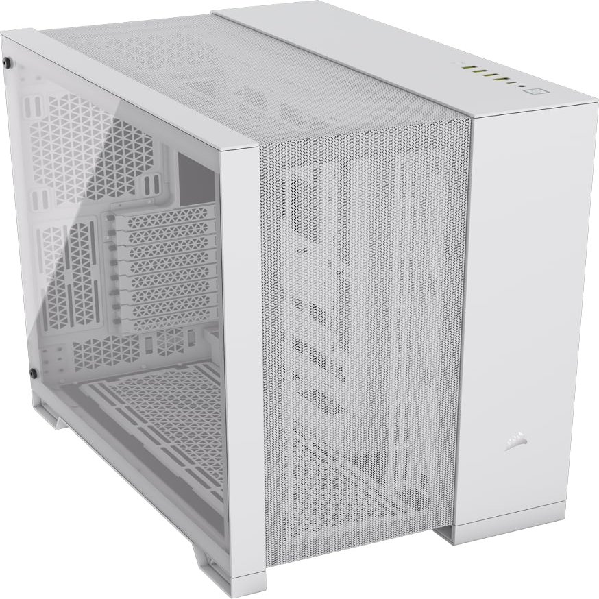 CORSAIR 6500D Airflow Mid-Tower ATX Dual Chamber PC Case  Tempered Glass  Reverse Connection Motherboard Compatible  No Fans Included  White