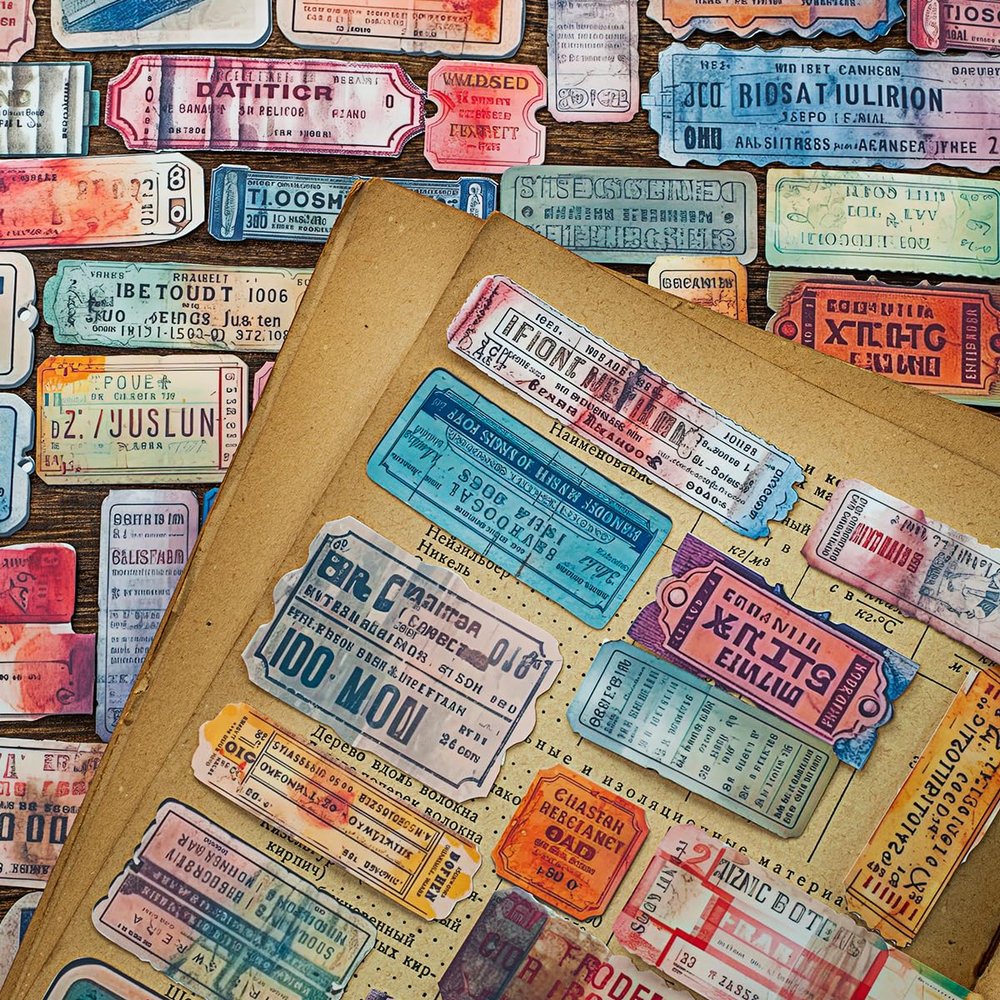 101pcs Vintage Ticket Stub Scrapbook Stickers Pack Old Movie Art Journal Supplies Scrapbooking Album Photo Diary Decals (Waterproof)