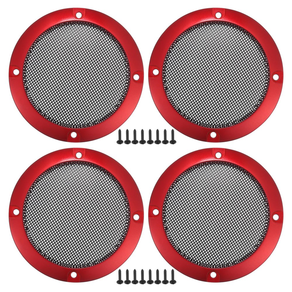 ACROPIX Universal 3" Car Speaker Grills Cover Mesh Round 3 Inch Audio Speaker Subwoofer Guard Protector Case with Mounting Screws Iron Red - Pack of 4