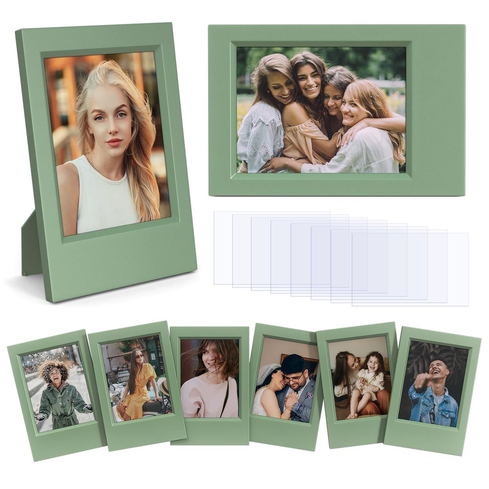 HIYQIN 2x3 Photo Frames for Instax Mini EVO 13 12 Liplay SE Link 3 Camera Film, 3-inch Small Picture Frame for Mini 11 40 41 90 99 7+ Photo with Clear Protective Film (8-Packs Green)