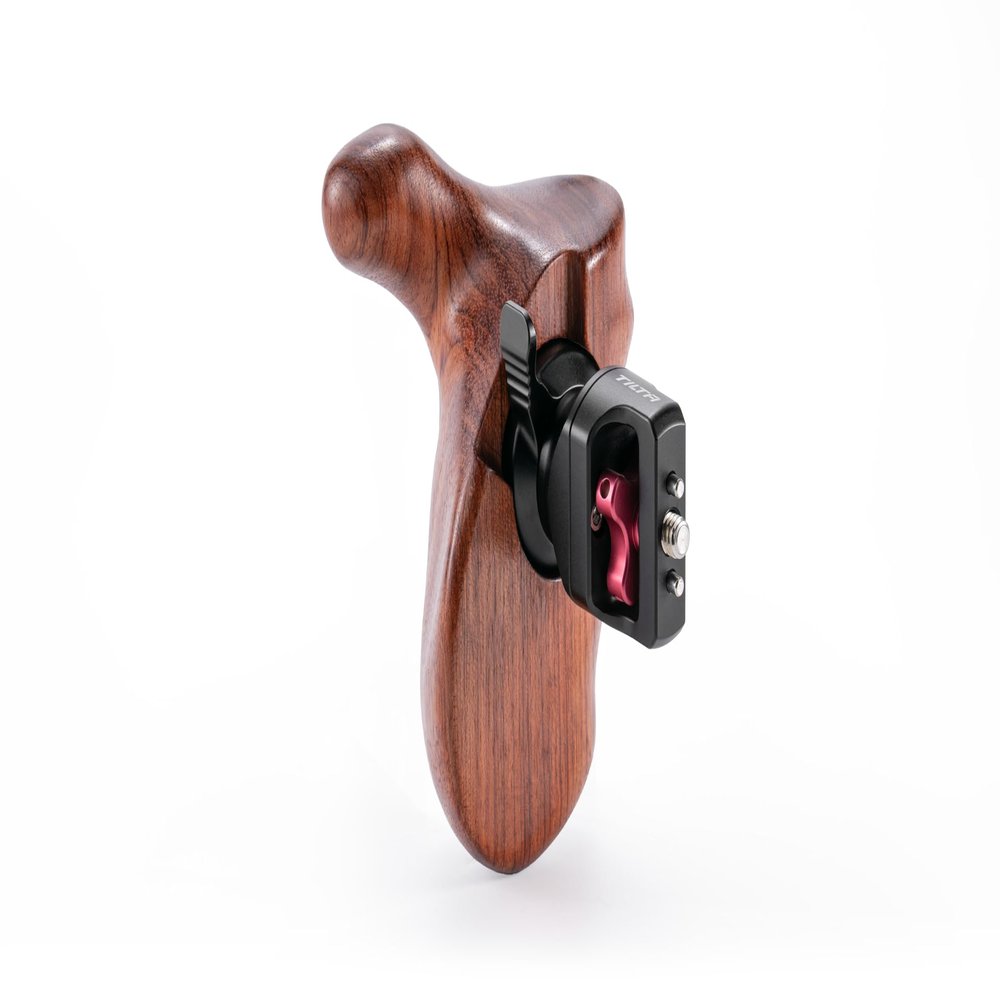 Tilta Advanced Left Side Wooden Handle (1/4-20" with Locating Pins - Type XI) | Black Walnut Wood & Aluminum Alloy Build | Quick Release Button