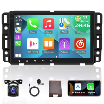 [2G+64G] Android 13 Car Radio for Chevy Silverado Chevrolet GMC Buick, 8 inch Touch Screen Stereo, Carplay/Android Auto/Hi-Fi Audio/1080P/SWC/Bluetooth + AHD Backup Camera