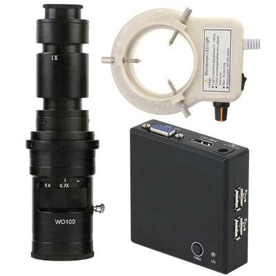 1080P 60FPS HDMI VGA Industrial Electronic Digital Video Microscope Camera & 500X C-Mount Lens Whit 56-LED Adjustable Ring Light