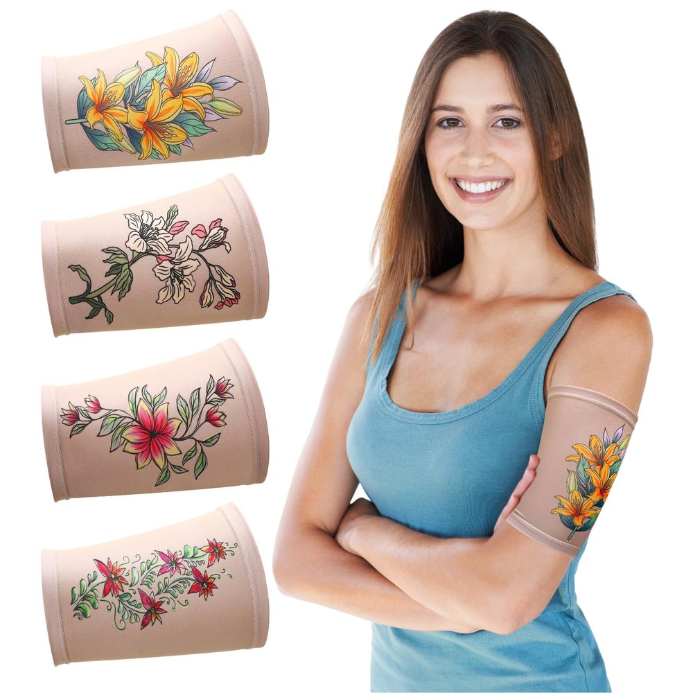 Vabean 4 Pcs PICC Line Cover Sleeve PICC Upper Arm Cover Soft Breathable Elastic Line Sleeve for Women Men Adult(Large,Nude Color)