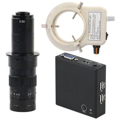 1080P 60FPS HDMI VGA Industrial Electronic Digital Video Microscope Camera & 180X C-Mount Lens Whit 56-LED Adjustable Ring Light