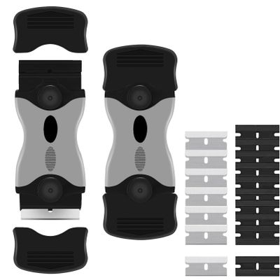 XIZAO Scraper Tool Set 2 Pack Double Edge Multi-Purpose Scraper Cleaning Tool with 20Pcs Replacement Part Plastic Paint Glass Scraper for Removing Windows Stickers Labels, XZ2GSBGDUS