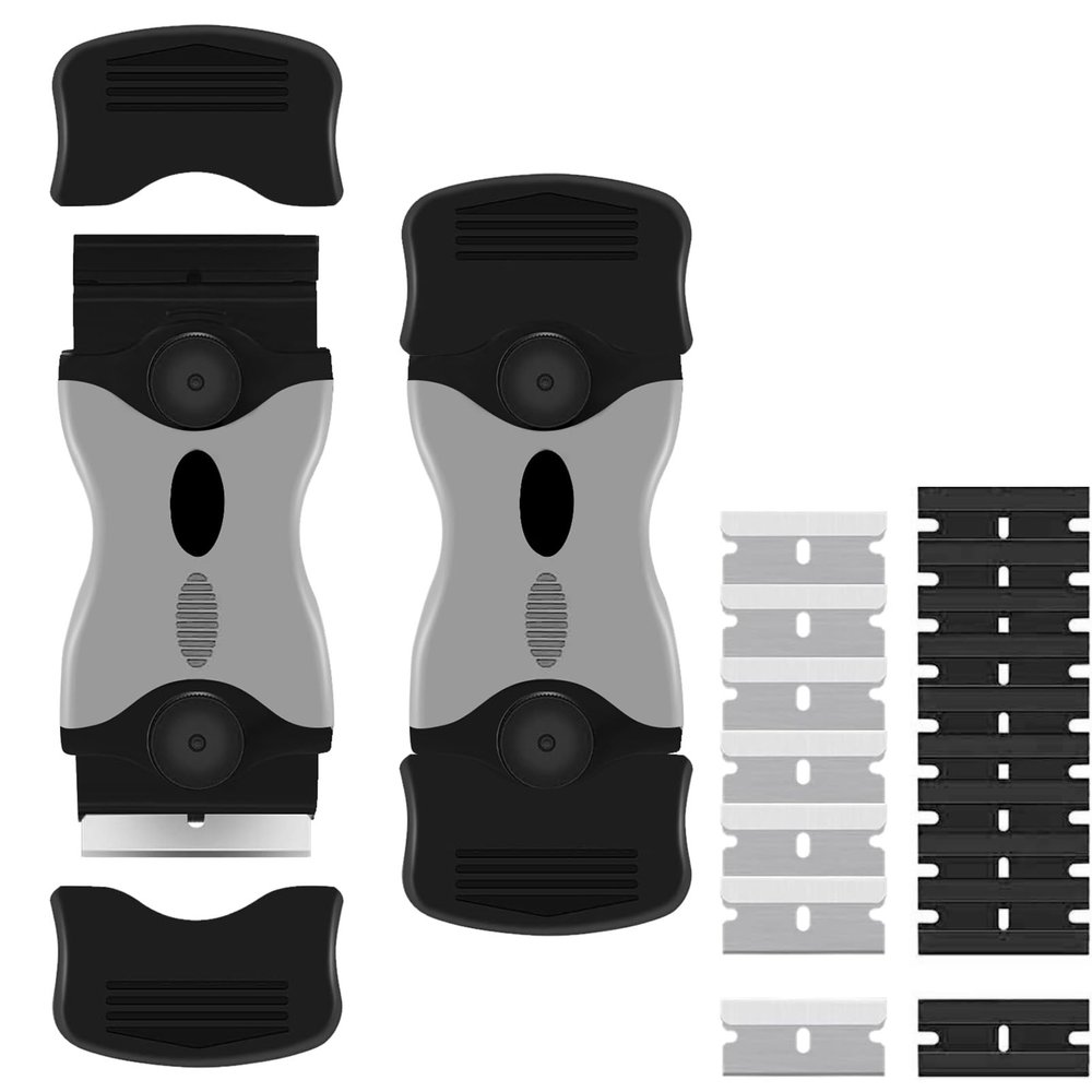 XIZAO Scraper Tool Set 2 Pack Double Edge Multi-Purpose Scraper Cleaning Tool with 20Pcs Replacement Part Plastic Paint Glass Scraper for Removing Windows Stickers Labels, XZ2GSBGDUS