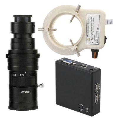 1080P 60FPS HDMI VGA Industrial Electronic Digital Video Microscope Camera & 200X C-Mount Lens Whit 56-LED Adjustable Ring Light