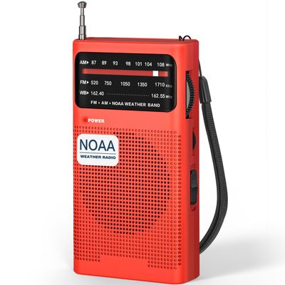Goodes NOAA Weather Radio, AM FM NOAA Emergency Radio Portable with Best Reception, Headphone Jack, Powered by 2 AA Battery, Transistor Radios Battery-Operated for Emergency, Hurricane, Home(Red)