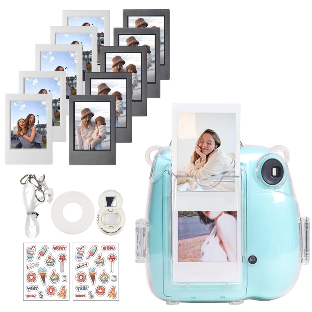 CAIYOULE Clear Case for Fujifilm Instax Mini 7+ Plus Camera with 10 Pack Instax Mini Picture Frame