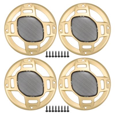 ACROPIX 5" Car Speaker Grills Cover Mesh Round 5 Inch Audio Speaker Subwoofer Guard Protector Case with Mounting Screws Iron Gold Tone Black - Pack of 4