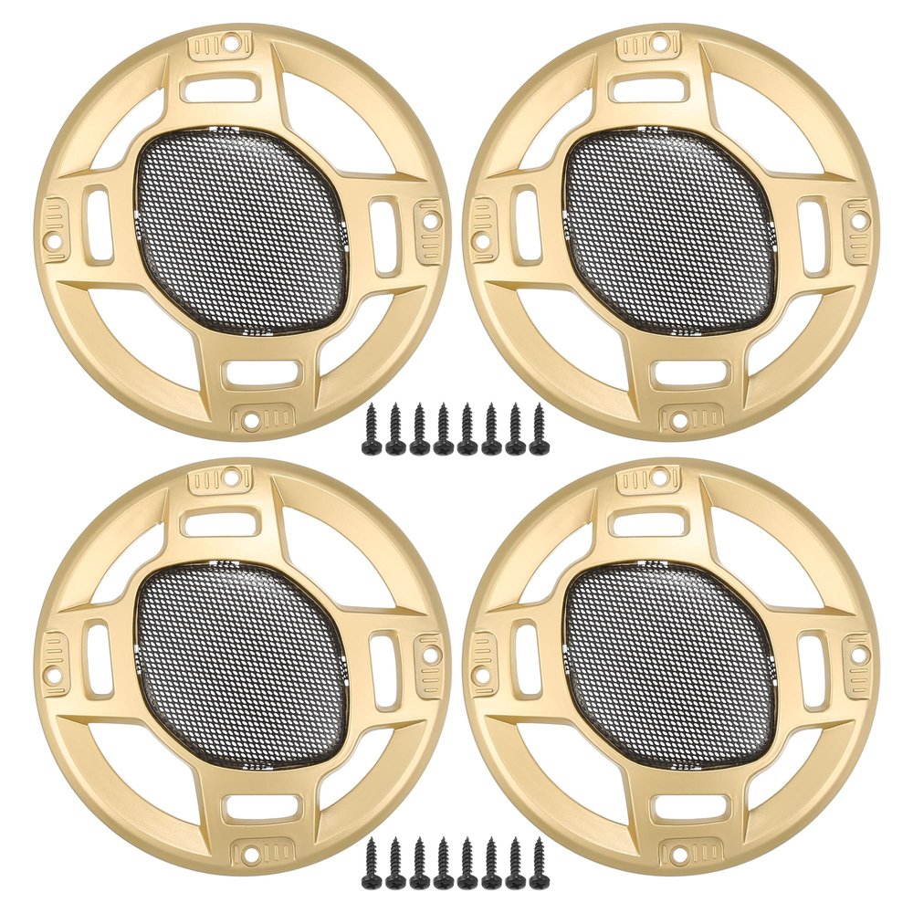 ACROPIX 5" Car Speaker Grills Cover Mesh Round 5 Inch Audio Speaker Subwoofer Guard Protector Case with Mounting Screws Iron Gold Tone Black - Pack of 4