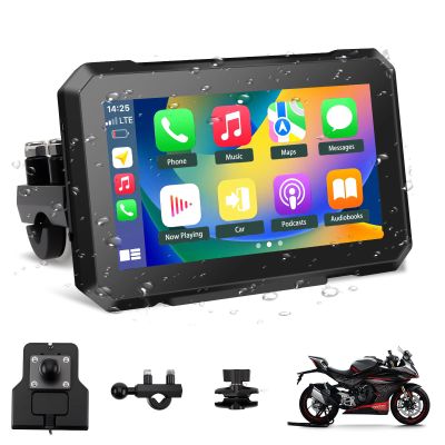 KAOLALI 7 Inch Motorcycle GPS Navigator, Universal IPX7 Waterproof Touch Screen GPS Portable Navigation System with CarPlay/Android Auto for Motorbike