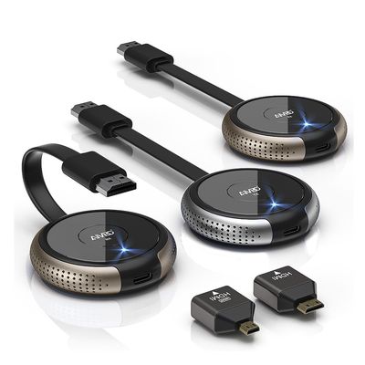 AIMIBO Wireless HDMI Transmitter and Receiver 4K, 1 Receiver and 2 Transmitter, 2.4G/5G Video & Audio Extender for Laptop, Tablet, Camera, Blu-ray, Set-top Box to TV/Monitor/Projector 165FT Gray+Silve