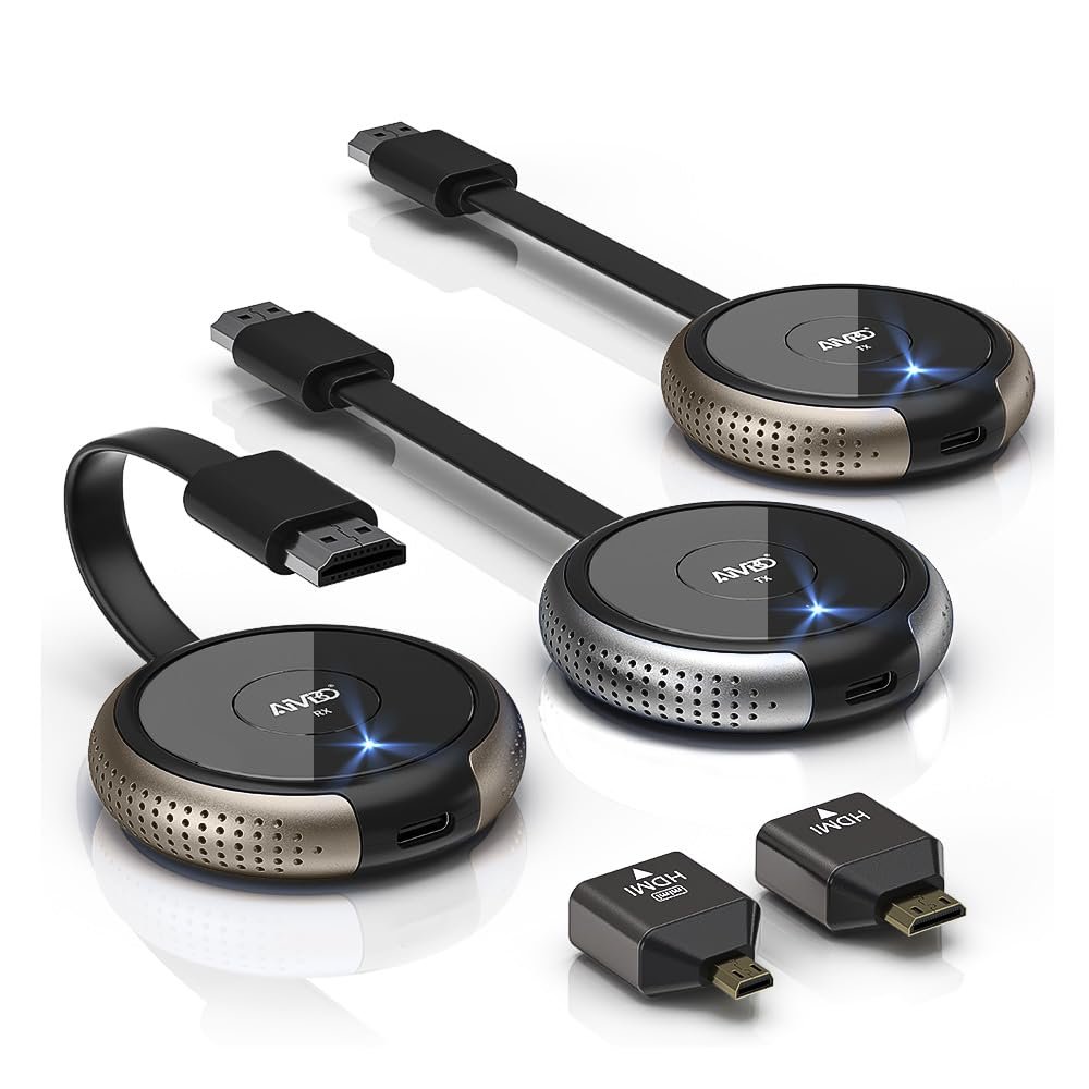 AIMIBO Wireless HDMI Transmitter and Receiver 4K, 1 Receiver and 2 Transmitter, 2.4G/5G Video & Audio Extender for Laptop, Tablet, Camera, Blu-ray, Set-top Box to TV/Monitor/Projector 165FT Gray+Silve