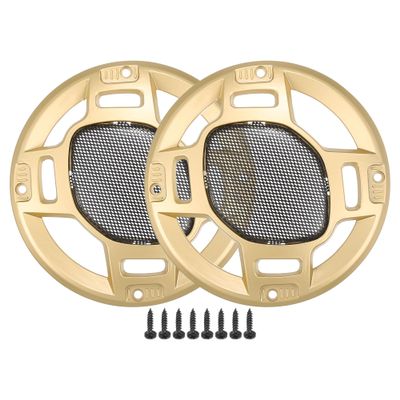 ACROPIX 5" Car Speaker Grills Cover Mesh Round 5 Inch Audio Speaker Subwoofer Guard Protector Case with Mounting Screws Iron Gold Tone Black - Pack of 2