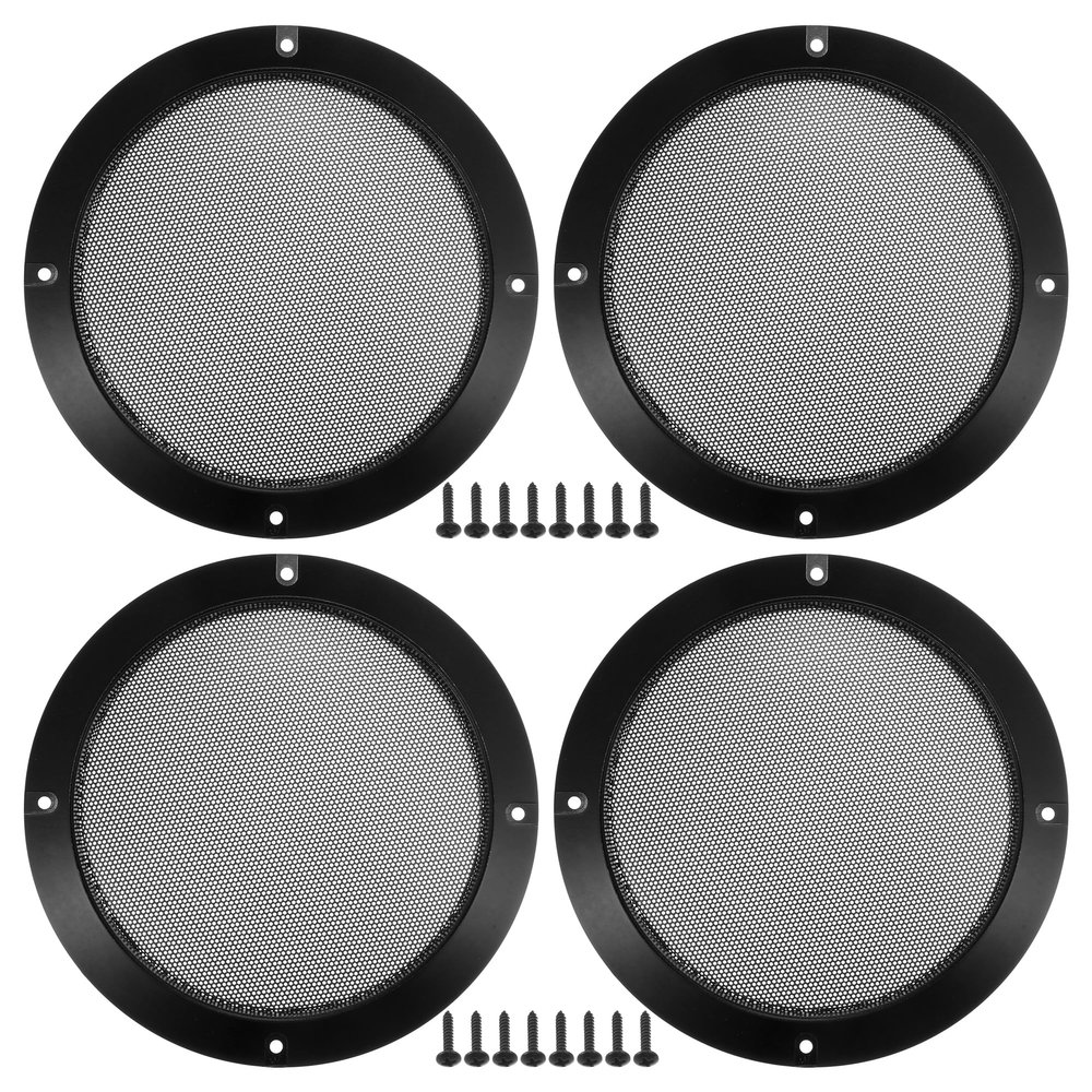 ACROPIX 6.5" Car Speaker Grills Cover Mesh Round 6.5 Inch Audio Speaker Subwoofer Guard Protector Case with Mounting Screws Iron Gloss Black - Pack of 4