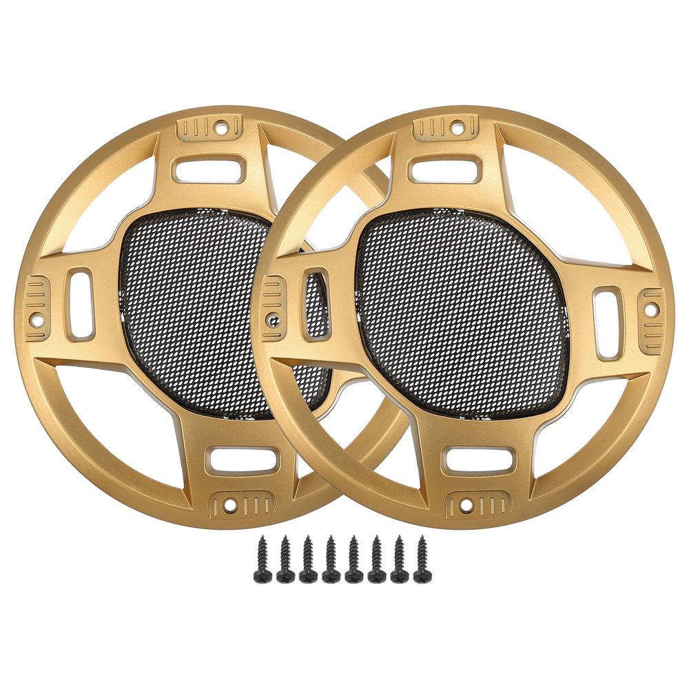 ACROPIX 6" Car Speaker Grills Cover Mesh Round 6 Inch Audio Speaker Subwoofer Guard Protector Case with Mounting Screws Iron Gold Tone Black - Pack of 2