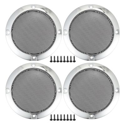 ACROPIX Universal 3" Car Speaker Grills Cover Mesh Round 3 Inch Audio Speaker Subwoofer Guard Protector Case with Mounting Screws Iron Silver Tone - Pack of 4