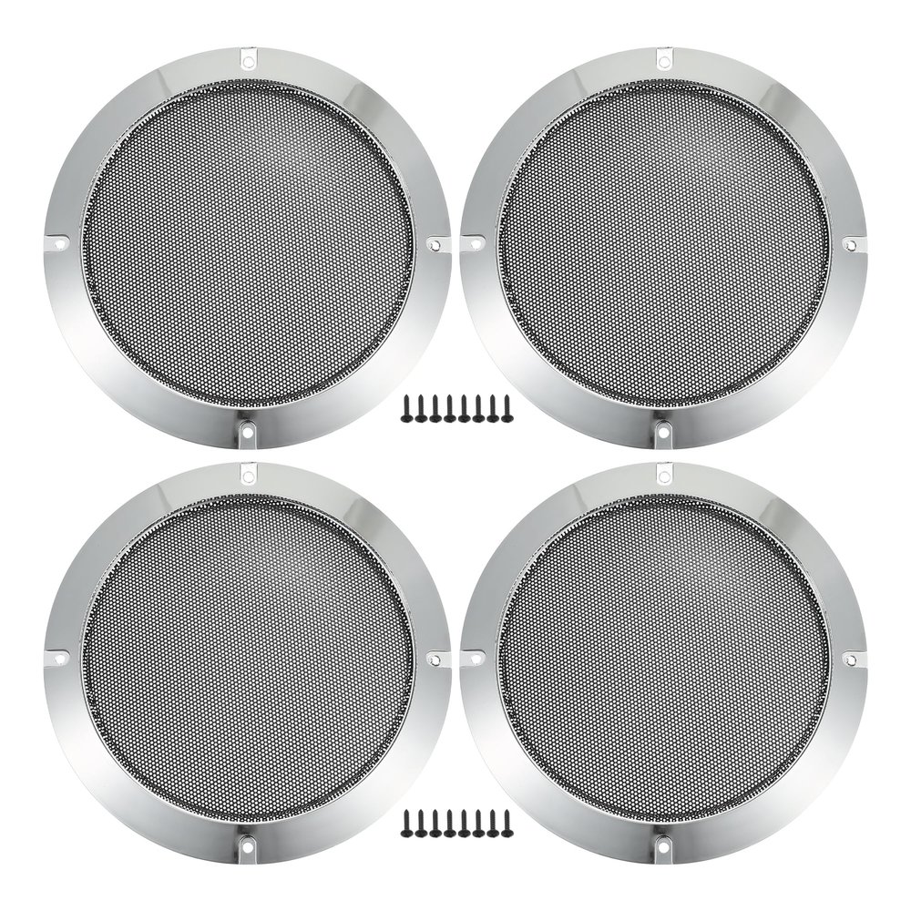 ACROPIX 6.5" Car Speaker Grills Cover Mesh Round 6.5 Inch Audio Speaker Subwoofer Guard Protector Case with Mounting Screws Iron Silver Tone - Pack of 4