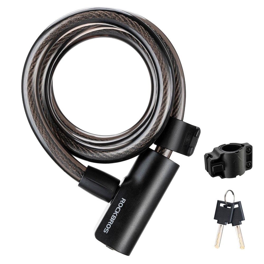 ROCKBROS Bike Cable Lock with 2 Keys, PVC-Coated Steel and Mount Bracket