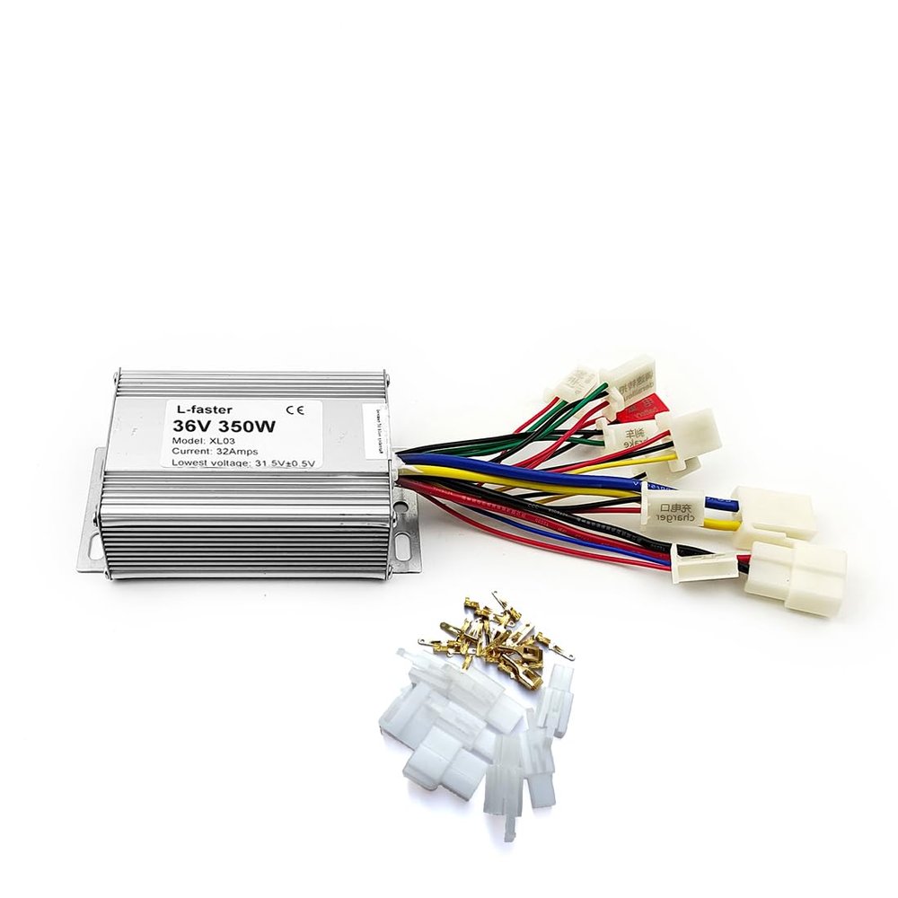 L-faster 24V 36V 350W Brushed Controller with Fuse Mount and Connectors Reverse Control Device 3 Speed for Bike Brush Motor (with Plugs, 36V 350W)