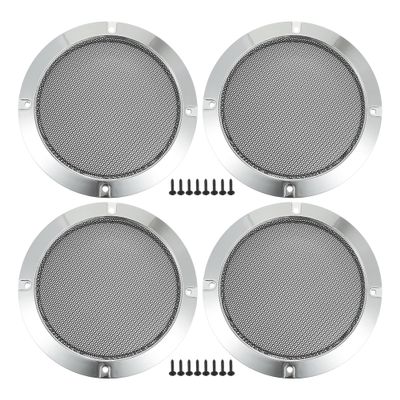 ACROPIX Universal 5" Car Speaker Grills Cover Mesh Round 5 Inch Audio Speaker Subwoofer Guard Protector Case with Mounting Screws Iron Silver Tone - Pack of 4