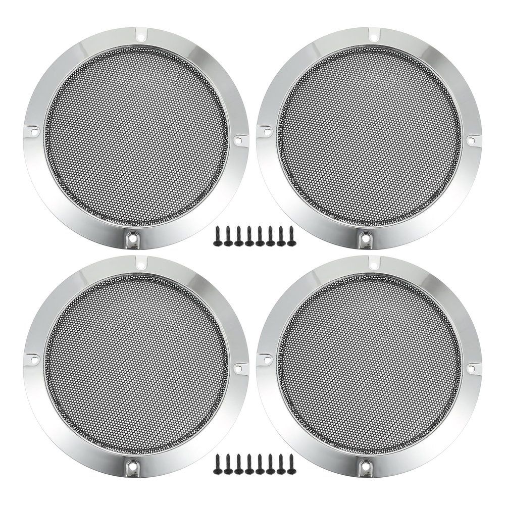 ACROPIX Universal 5" Car Speaker Grills Cover Mesh Round 5 Inch Audio Speaker Subwoofer Guard Protector Case with Mounting Screws Iron Silver Tone - Pack of 4