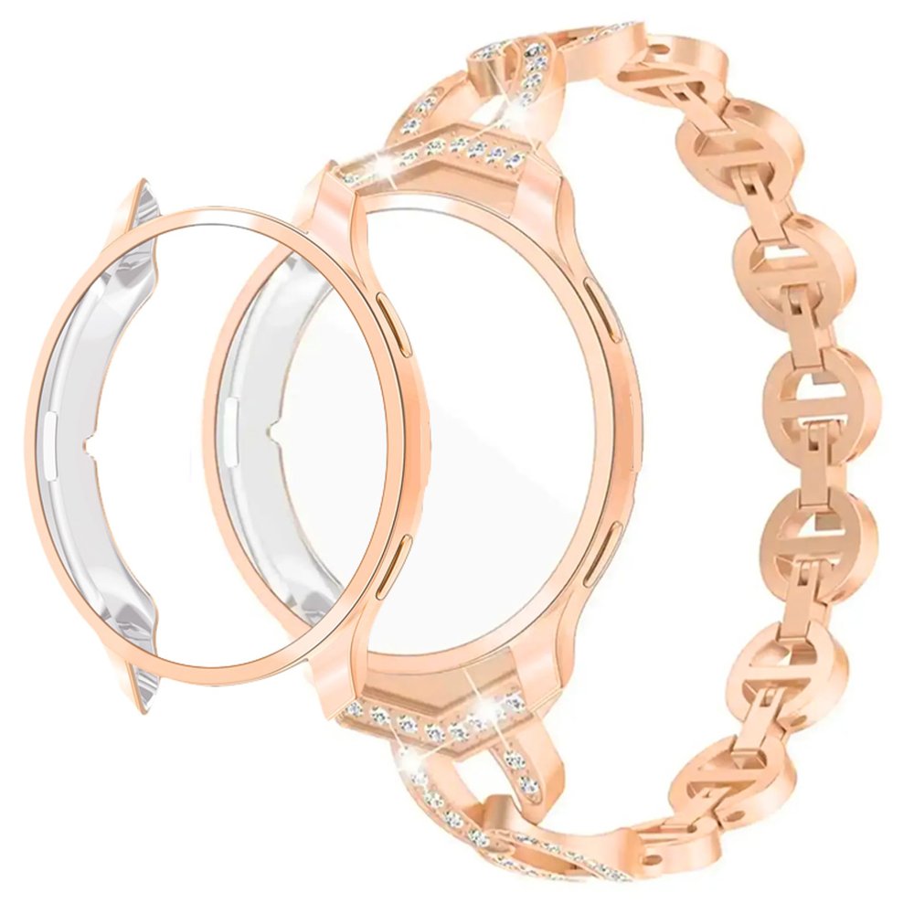 Women Bling Strap Compatible with Garmin Venu 2s Screen Protector Case and Metal Watch Band for garmin Venu 2s 40 mm TPU Soft Case Bumper wrist band (B rose gold,Venu 2s)
