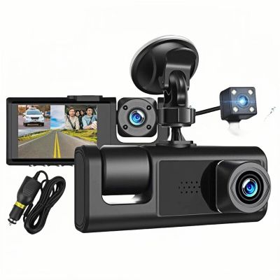 Strenagile Dash Cam with Night Vision - 3 Camera Front/Rear/Inside, Dash Camera for Cars - 170 Wide Angle, HD 1080P, 24-Hr Parking Monitor, Accident Lock, Loop Recording