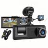 Strenagile Dash Cam with Night Vision - 3 Camera Front/Rear/Inside, Dash Camera for Cars - 170 Wide Angle, HD 1080P, 24-Hr Parking Monitor, Accident Lock, Loop Recording view 1