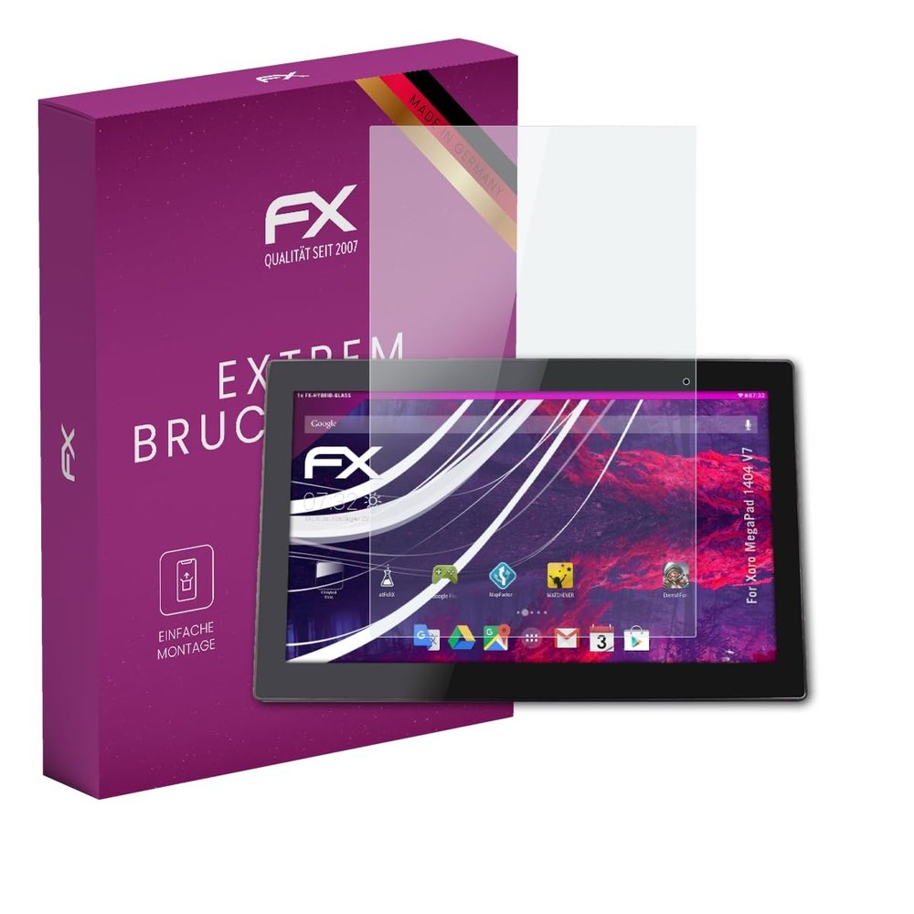 atFoliX Plastic Glass Protective Film compatible with Xoro MegaPad 1404 V7, 9H Hybrid-Glass FX Screen Protector