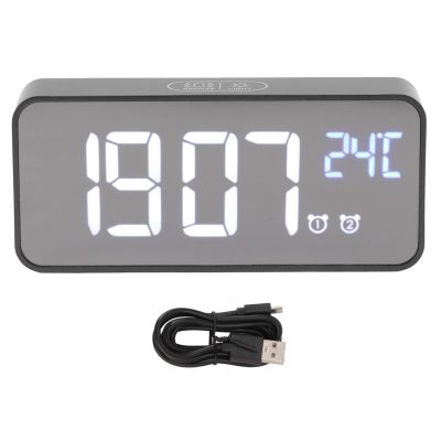 Tyenaza Large Screen LED Mirror Digital Alarm Clock - Intelligent Brightness Control, Snooze Function, Power-Off Memory