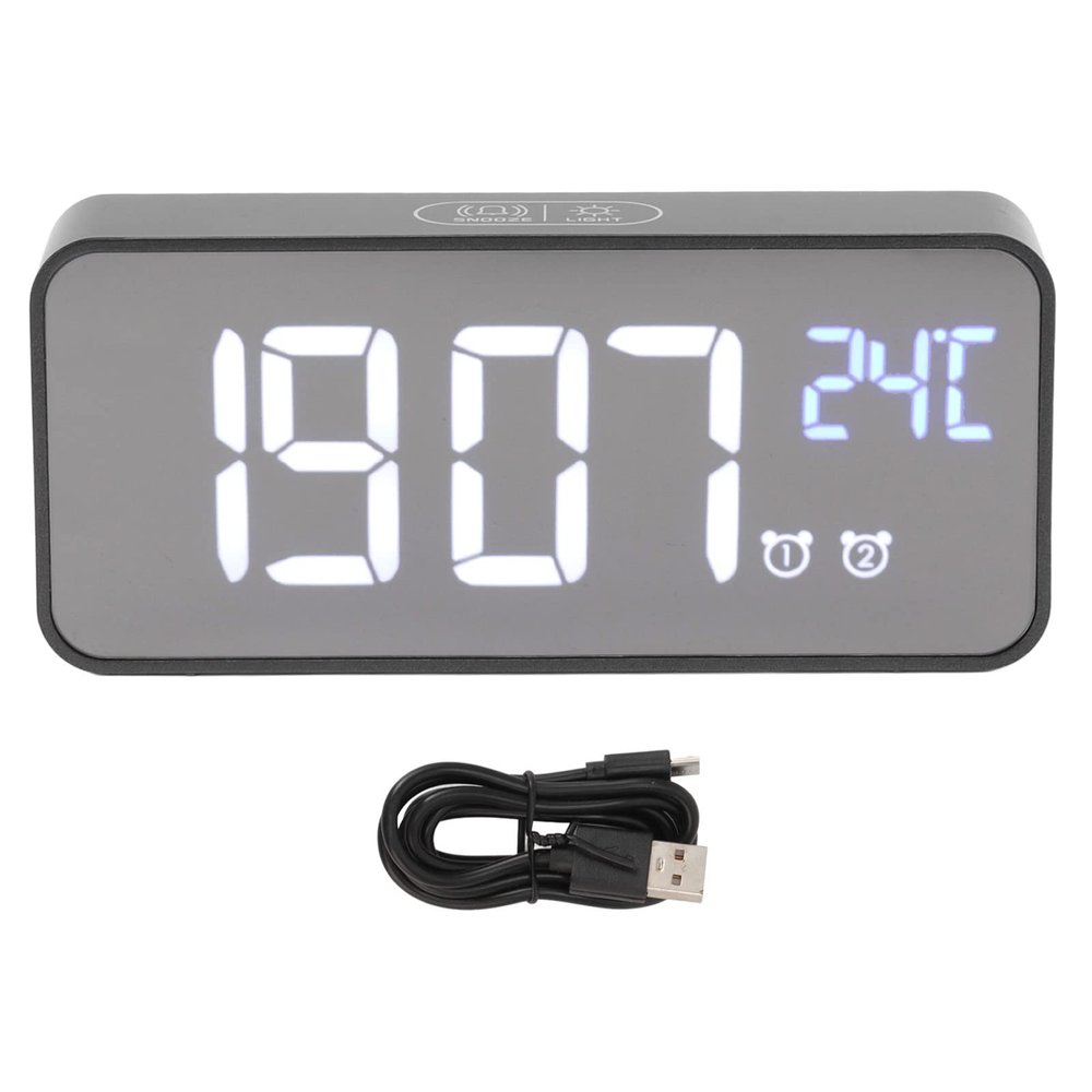 Tyenaza Large Screen LED Mirror Digital Alarm Clock - Intelligent Brightness Control, Snooze Function, Power-Off Memory