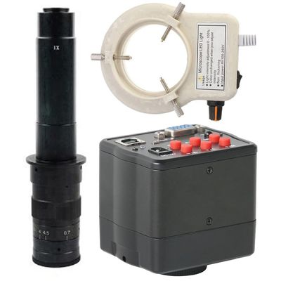 1080P 60FPS Camera VGA USB TF Video Microscope Camera 300X C-Mount Lens Whit 56-LED Adjustable Ring Light