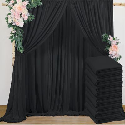 10ftx50ft Black Wrinkle-Free Backdrop Curtain Drapes, 10 Panels Thick 5ftx10f Black Polyester Background Curtains Backdrop Decorations for Party