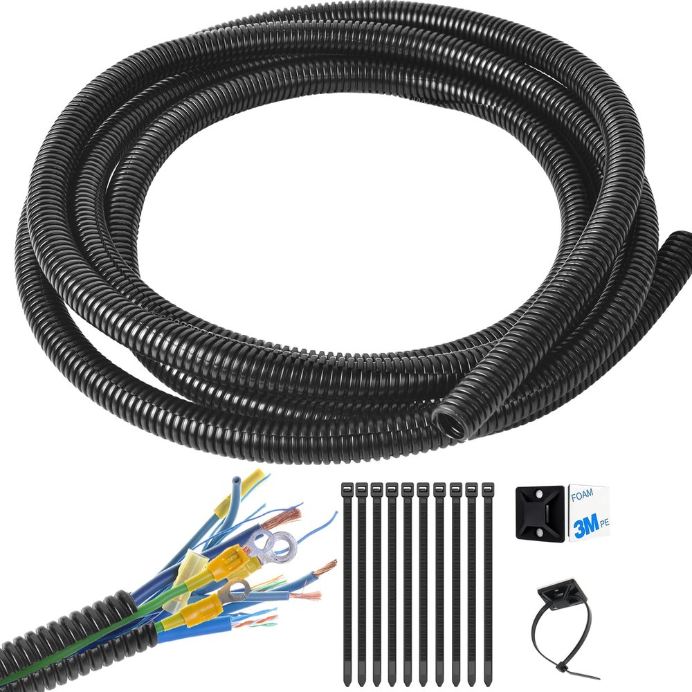 1/2 Inch Wire Loom Split Tubing - 15 ft Cord Protector Electric Wires Covers, Automotive Wire Flexible Conduit, Plastic Wire Cover with Cable Zip Tie (1/2"-15ft)