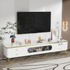 Aiuyesuo Glass Doors TV Stand for 65+ Inch TV, Modern Entertainment Center with Gold Leg,Television Console Table with Storage Cabinet and 4 Drawers,Wood Media Furniture for Living Room (White-uu78) view 1