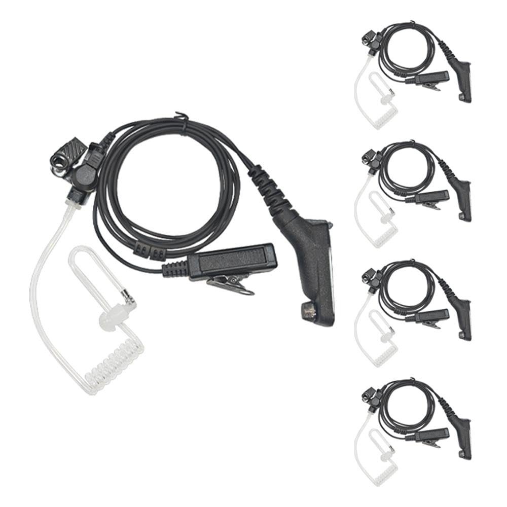 LESENG Two Way Radio Accessories APX 6000 XPR 7550e XPR 7550 XPR3500e Earpiece Headset for Motorola Radio APX 4000 7000 XPR 3500 3500e with Acoustic Tube and PTT Mic Headphones 5Pack