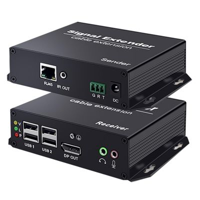 Torileaf 4K DisplayPort KVM Extender Over Ethernet, DP Extender Over Cat5e/6a/7 Up to 394FT/120M, 4 USB2.0 Extender Hub, EDID/Mic&Audio/IR/RS232/30Hz
