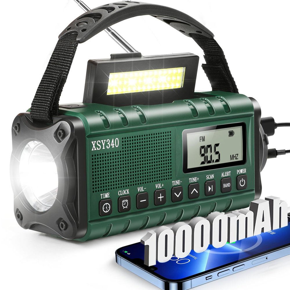 Emergency NOAA Weather Alert Radio with Solar & Hand Crank USB-C Charging Portable AM/FM Radio 3W Flashlight, Reading Lamp, Cell Phone Charger, SOS for Hurricane, Storm, Camping Emergencies