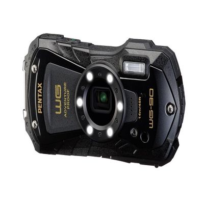 PENTAX WG-90 Black Waterproof Camera, Shockproof, Dustproof, Freezeproof, Built-in 6-LED Ring Light for Macro Photography, Underwater Shooting Mode