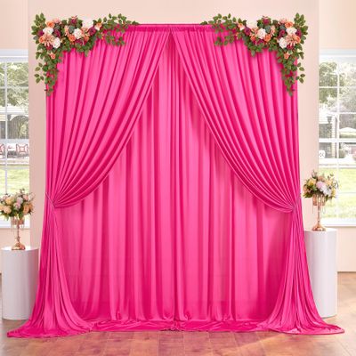 10ftx20ft Fuchsia Wrinkle-Free Backdrop Drapes Curtains, Fuchsia Polyester Background Decorations for Wedding Home Party Supplies